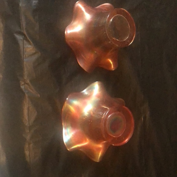 Carnival glass pair: scalloped gold orange bowls leaves & berries circa 1940 - Picture 6 of 8